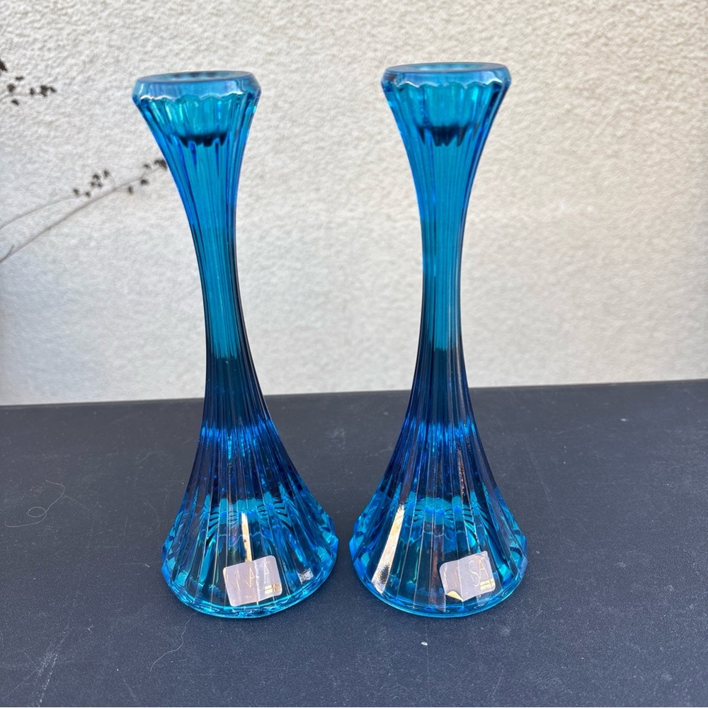 Rare Mikasa Park Lane Cobalt Blue Crystal Candle Holders 8" READ